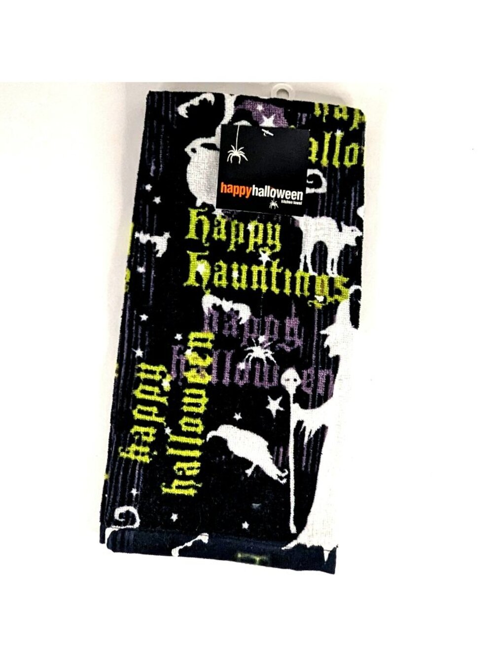 Kohls Happy Halloween Witch Cat Kitchen Hand Towel Black Purple